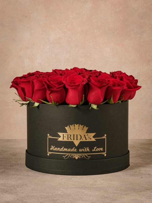 Large White Rose Hatbox, home delivery roses in a handmade box with heat-sealed brand logo