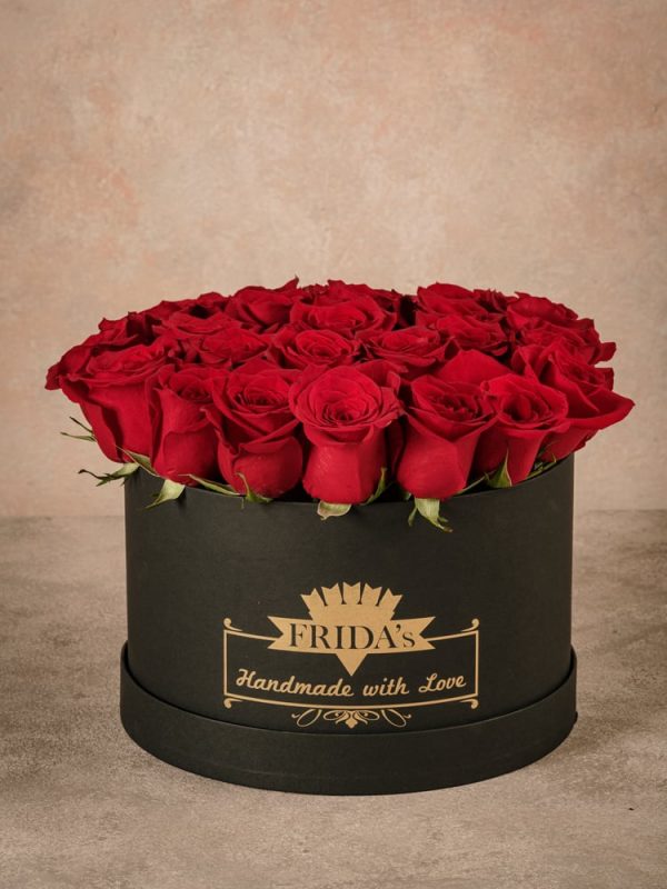 Large White Rose Hatbox, home delivery roses in a handmade box with heat-sealed brand logo