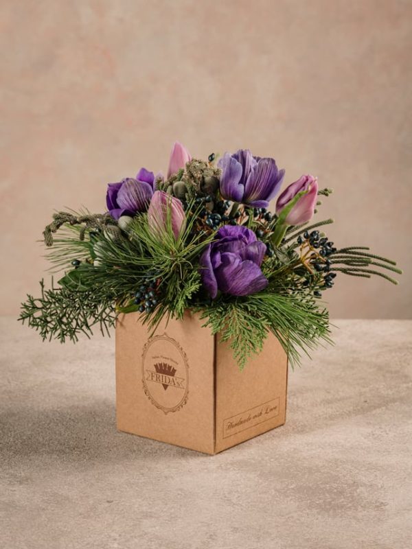 Box Light Purple, box in cartone 100% riciclato. Fiori freschi Frida's toni viola e lilla