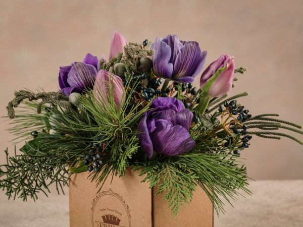 Box Light Purple, box in cartone 100% riciclato. Fiori freschi Frida's