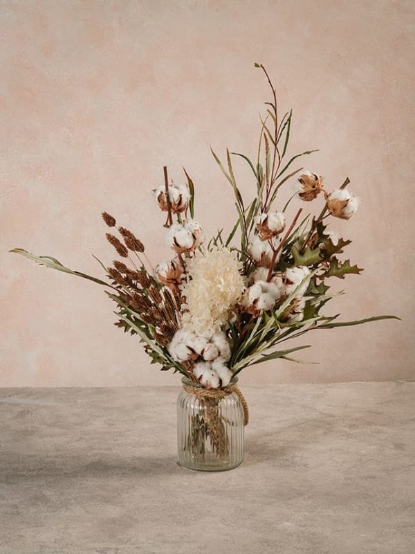 Bouquet Cotton Lover soffici fiori di cotone e ortensia bianca stabilizzata