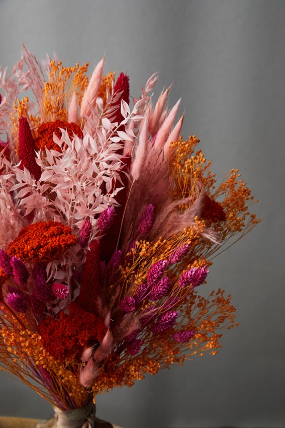 Bouquet Daiquiri fiori secchi di altissima qualità rosa, fucsia, arancio e rosso